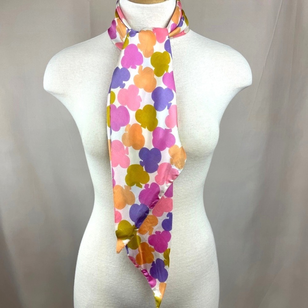 Vintage Mod Pop Art Skinny Scarf Rectangle 57"x6" Pink Silky 60s Britpop Pink